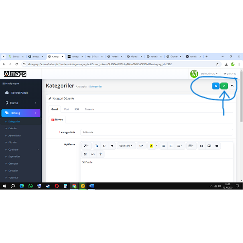 OpenCart yönetici panelindeki Uygula butonu