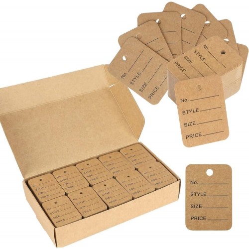Kraft kağıdından 1000 adet hediye etiketi, 3,5 cm x 5 cm, etiket takı etiketleri, fiyat etiketleri, fiyat etiketleri için küçük el yapımı etiketler, asma etiketler, fiyat etiketleri