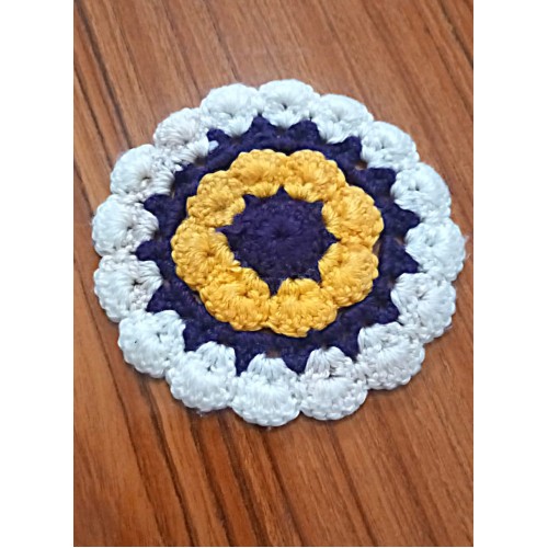 Bardak altlığı El yapımı örgü  - Çap 10 cm-sarı-siyah-beyaz (4 lü paket)